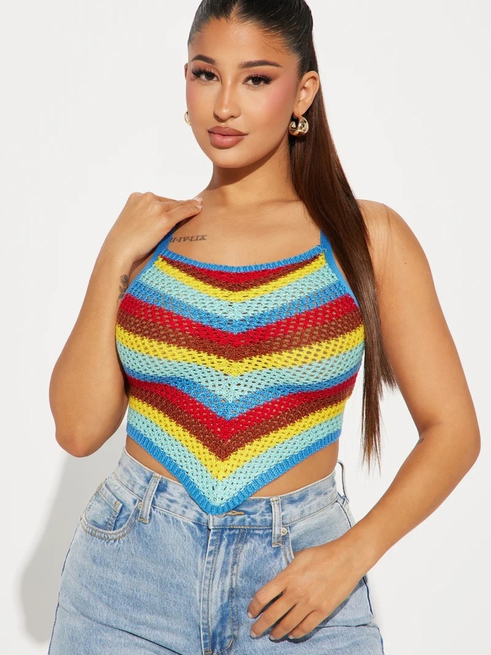 Fashion Nova Multicolor Crochet Halter Camisole - Blue, Red, Yellow